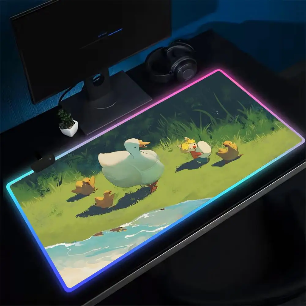 Game Leuke eend Muismat Anime Gaming Muismat LED Tafelpads Backlit Rubber Desktop XXL RGB Bureaumatten