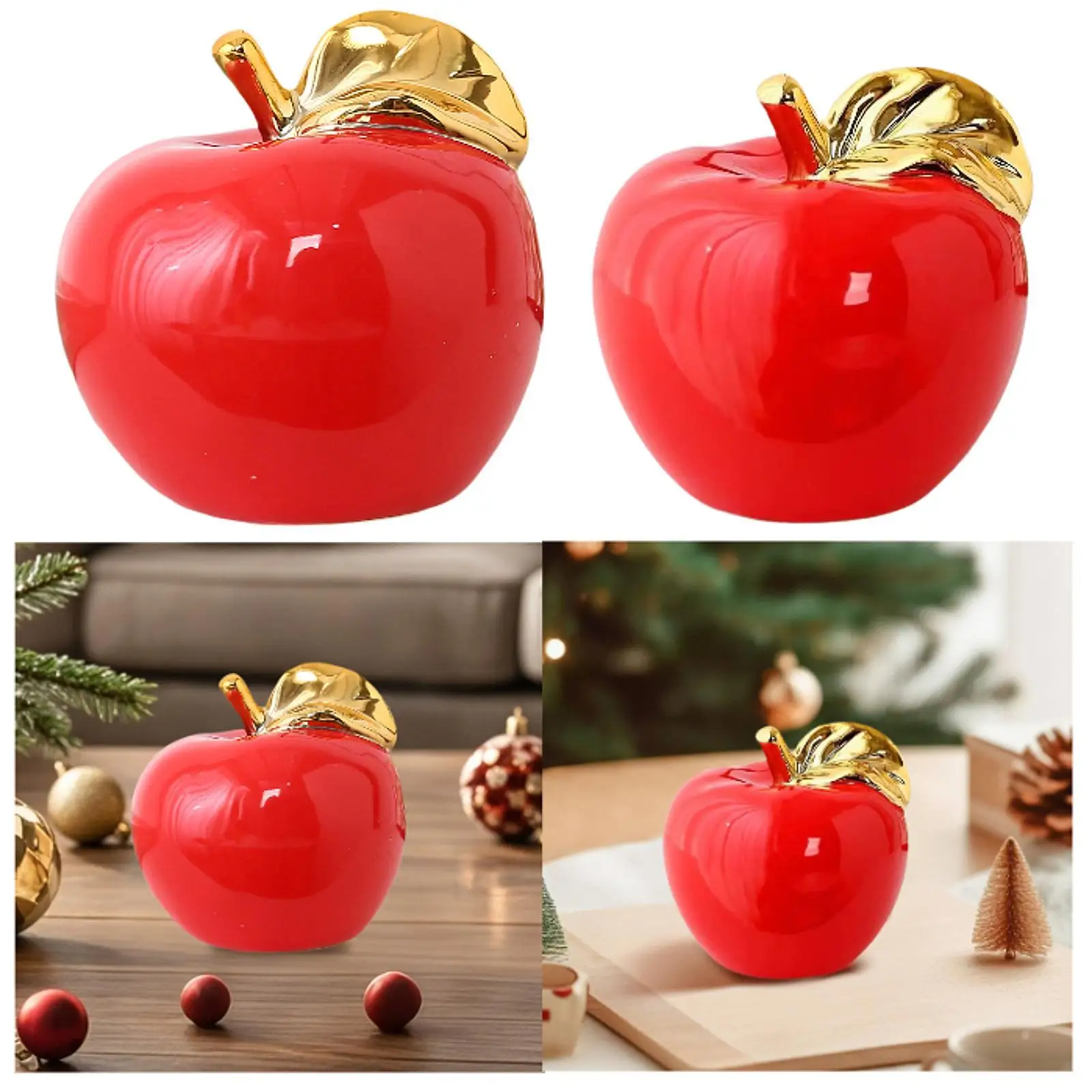 Apples Figurine Ceramic Collectible Ornament for Christmas Tabletop Birthday