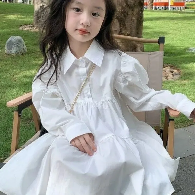 Girls\' Dress Spring and Autumn 2024 New Children\'s Korean Edition White Shirt Dress Children\'s Baby Spring Dress Princess Dress