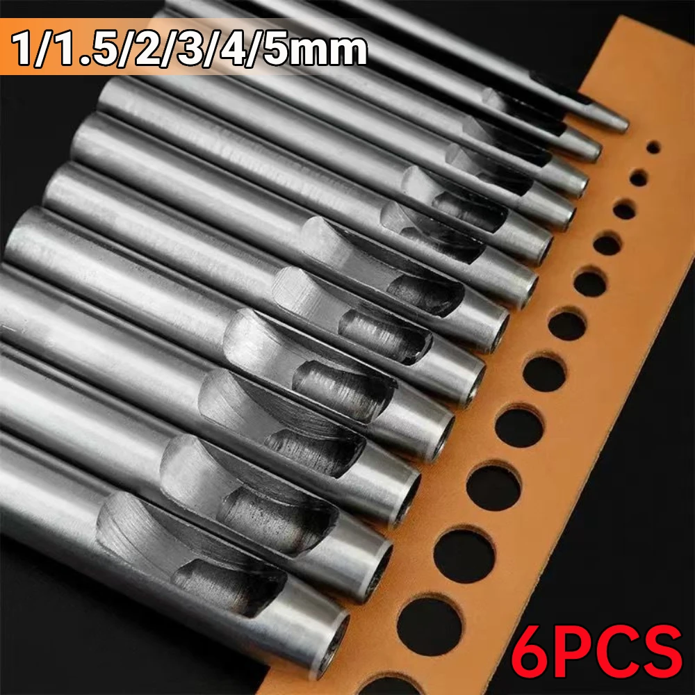 6 قطعة/المجموعة الجلود ثقب لكمة القاطع الجوف جولة ثقب لكمة الجلود صياغة اليد أداة ملاكمة عدة الخياطة الحفر الناخس عدة