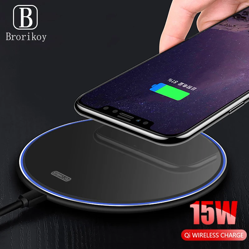 15W Wireless Charger Pad Metal Glass Mirror For Samsung S20 S21 Ultra Note 10 Plus S9 S8 Huawei Mobile Phone Wireless Charger