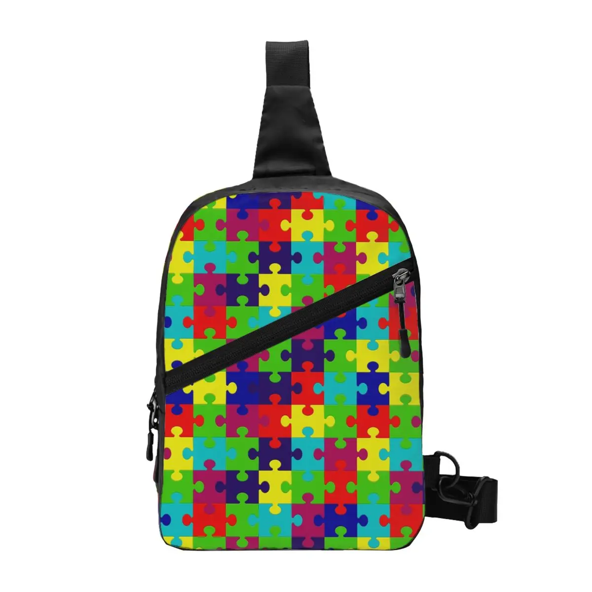 

Custom Colorful Jigsaw Puzzles Autism Awareness Sling Chest Bag Crossbody Shoulder Backpack for Men Travel Hiking Daypack