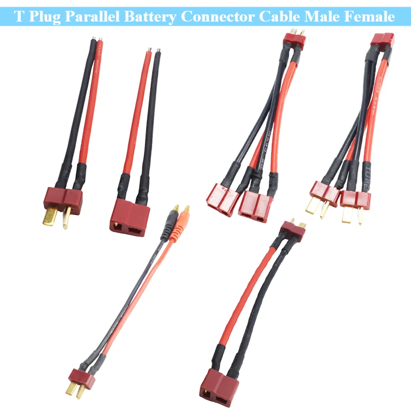 New T Plug Parallel Battery Connector Cable Male Female Dual Extension Y Splitter Silicone Wire for Rc DIY Quadcopte Wing Model