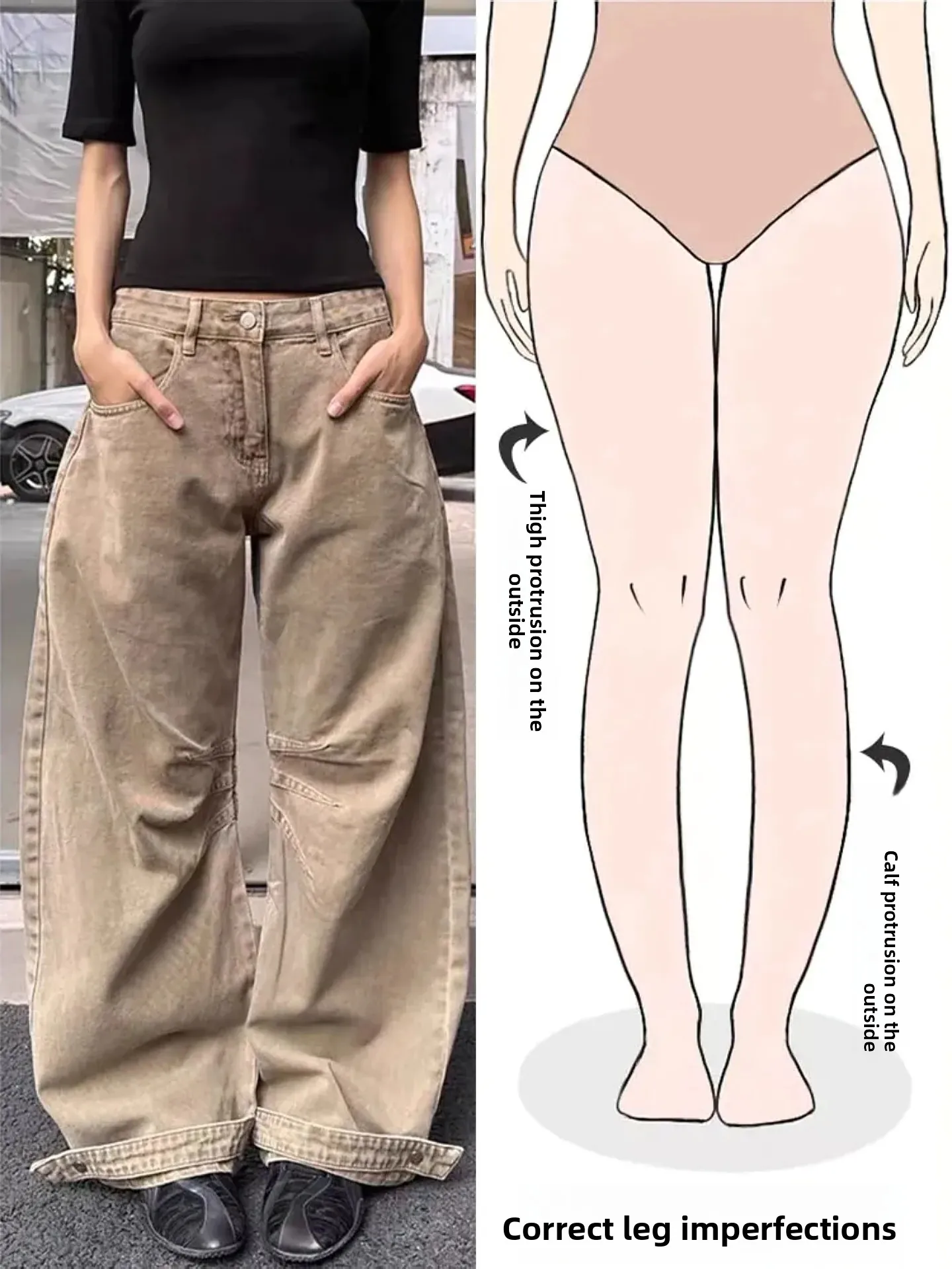 

Retro American Khaki Wide Leg Jeans Women's Spring New Street Style Drapey Knife Pants for Pear Shaped Body Casual Wear