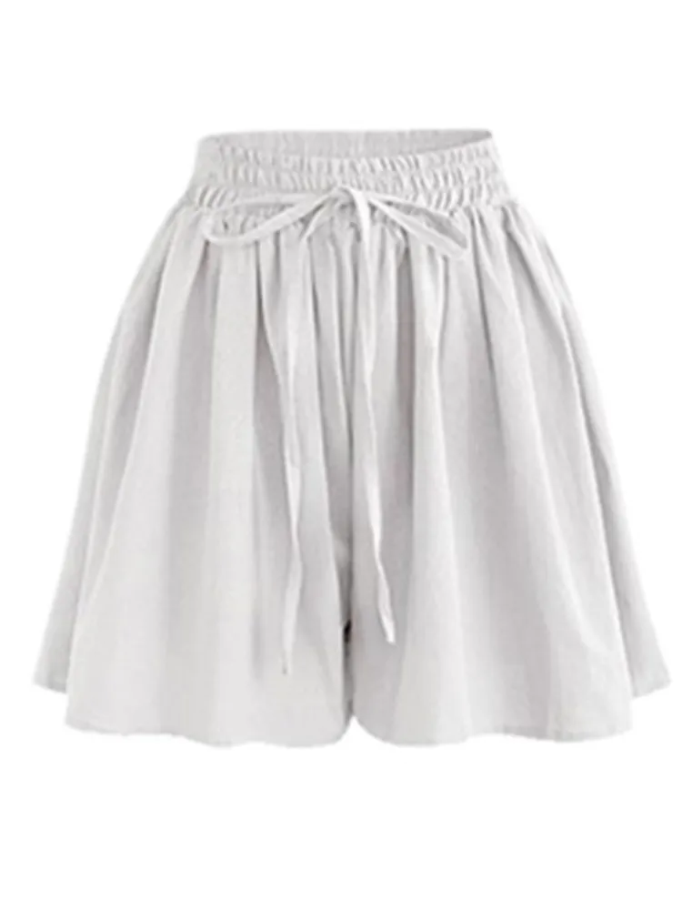 Casual Pants Loose Wide Leg Shorts Women's Summer Chiffon Skirt Elastic Tie Cinched Waist Solid Color Versatile Three Part Pants