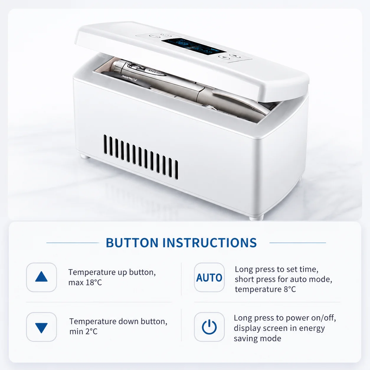 Insulin Pill Refrigerator Convenient Travel Pill Small Refrigerator Vaccine Serum Storage Box LCD Display Screen for Family