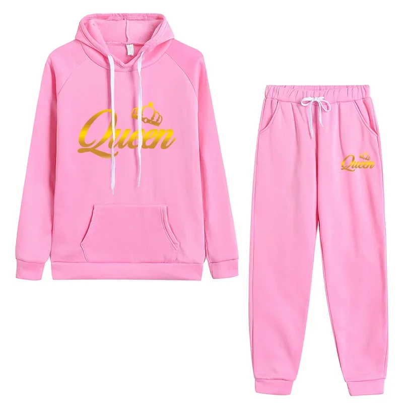 2024 Womens Tracksuit Queen Print Hooded Sweatshirts Suit High Quality Trend Outfits Clothing Fashion Casual Jogging Pants Sets