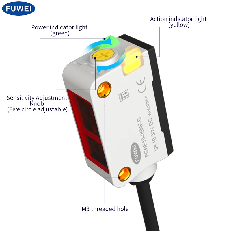 

FUWEI FGNE10-25NF-B IP67 Background Suppression FGS BGS Switchable Universal Housing Photoelectric Sensor Background Suppression