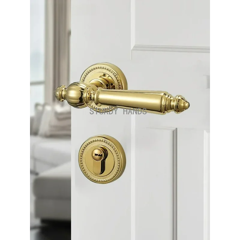 1 Juego de cerradura de puerta antirrobo de tipo dividido de lujo silenciosa de aleación de zinc dorado, cerradura de manija de doble cara para interior de dormitorio
