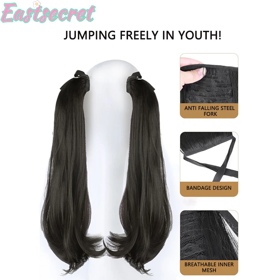 EAST Grip Clip Ultra Light Double Ponytail Peruca, pode ser amarrada com um estilo de cinta alta, trança rabo de cavalo baixo