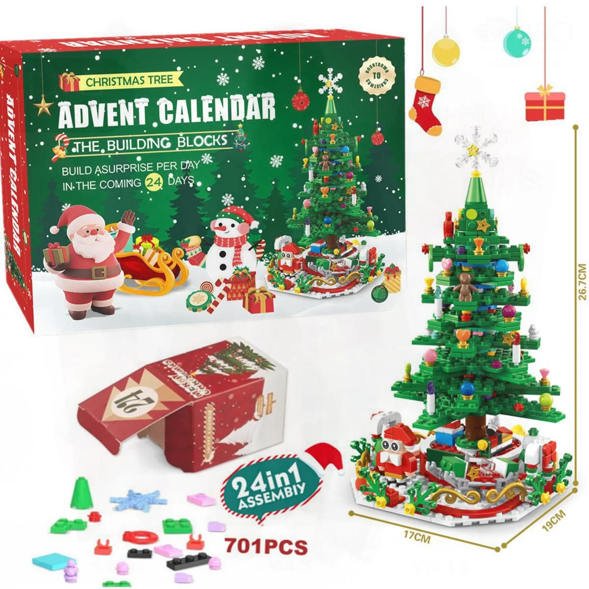 New 2025 Christmas Tree Building Blocks Set - DIY Countdown Calendar Blind Box Toy for Children Educational Plastic ABS Blocks