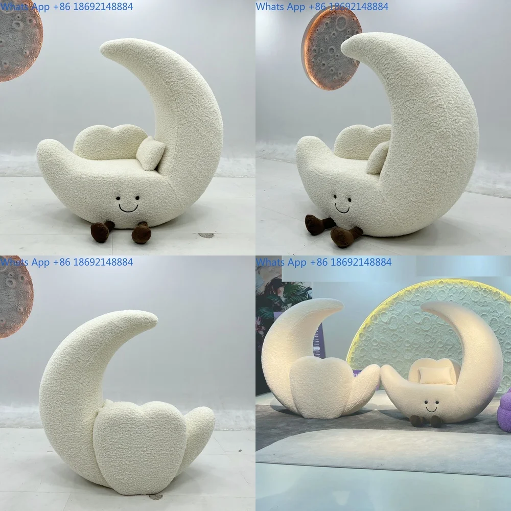 

Creamy Moon Shaped Lounger Chair Luxury Minimalist Modern Single Sofa for Living Room Balcony Relaxation