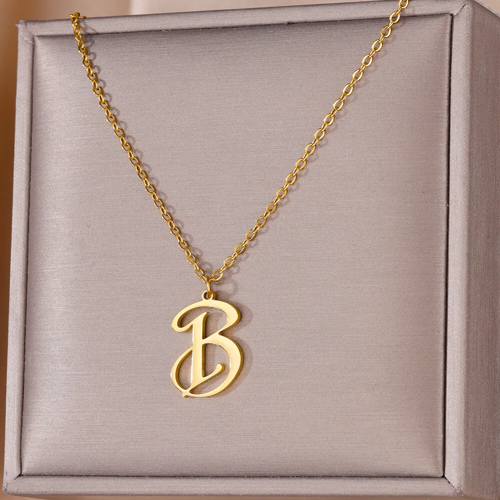 Stainless Steel Initial Necklaces For Women Men Gold Color Uppercase Letters Necklace Pendant Jewelry Female Neck Chain Trend