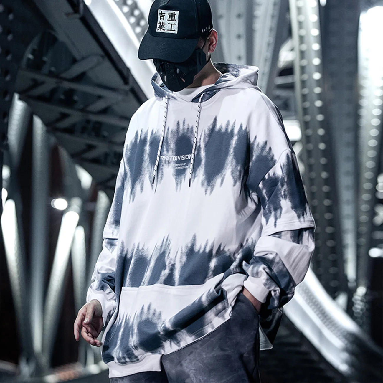 Tie-dye Asymmetry Harajiku Hoodie Men 2022SS Streetwear Hip Hop Hoodie Sweatshirts Loose Techwear Hoodie Pulover