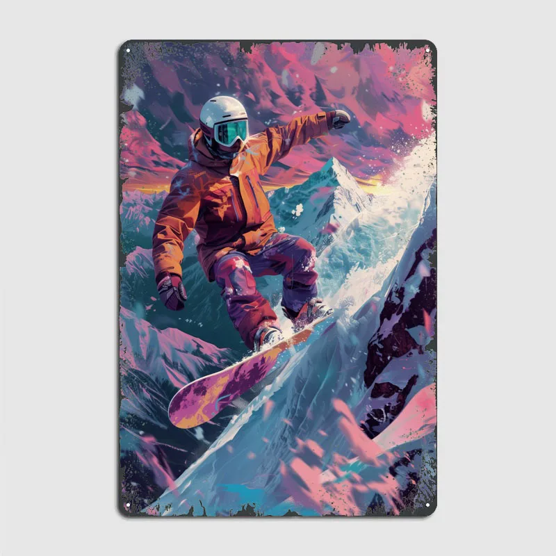 Photorealistic Snowboarder Wall Decor Living Room Decor Aesthetics Custom Metal Poster Vintage Tinplate Man Cave Art Mural Home