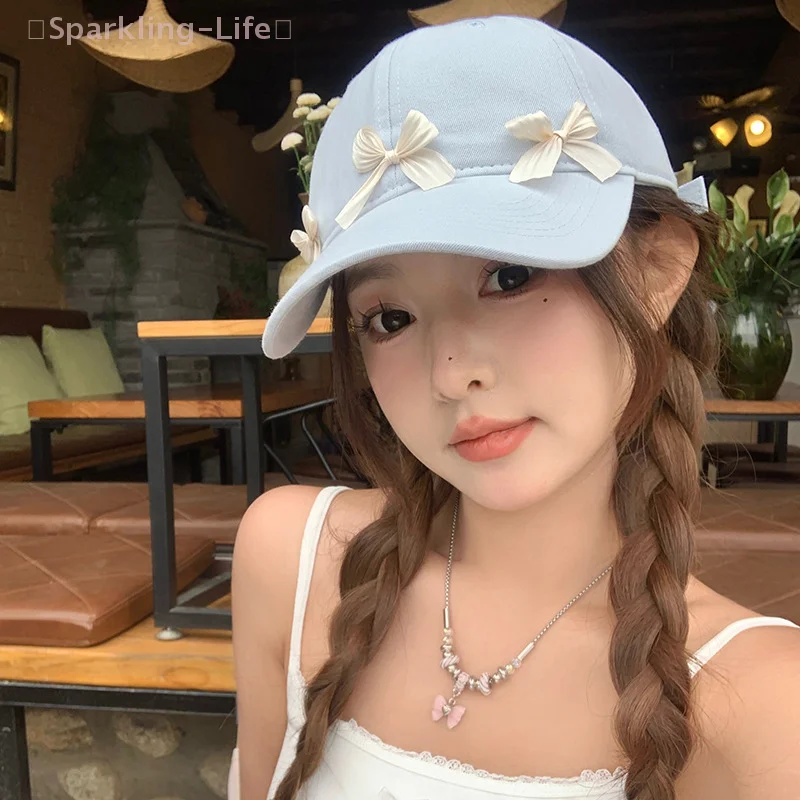 

Retro Korean Style Ribbon Bow Sweet Baseball Cap Cotton Sun Cap Sunscreen Hat Peaked Cap Outdoor Sunshade Sunscreen Women's Hat