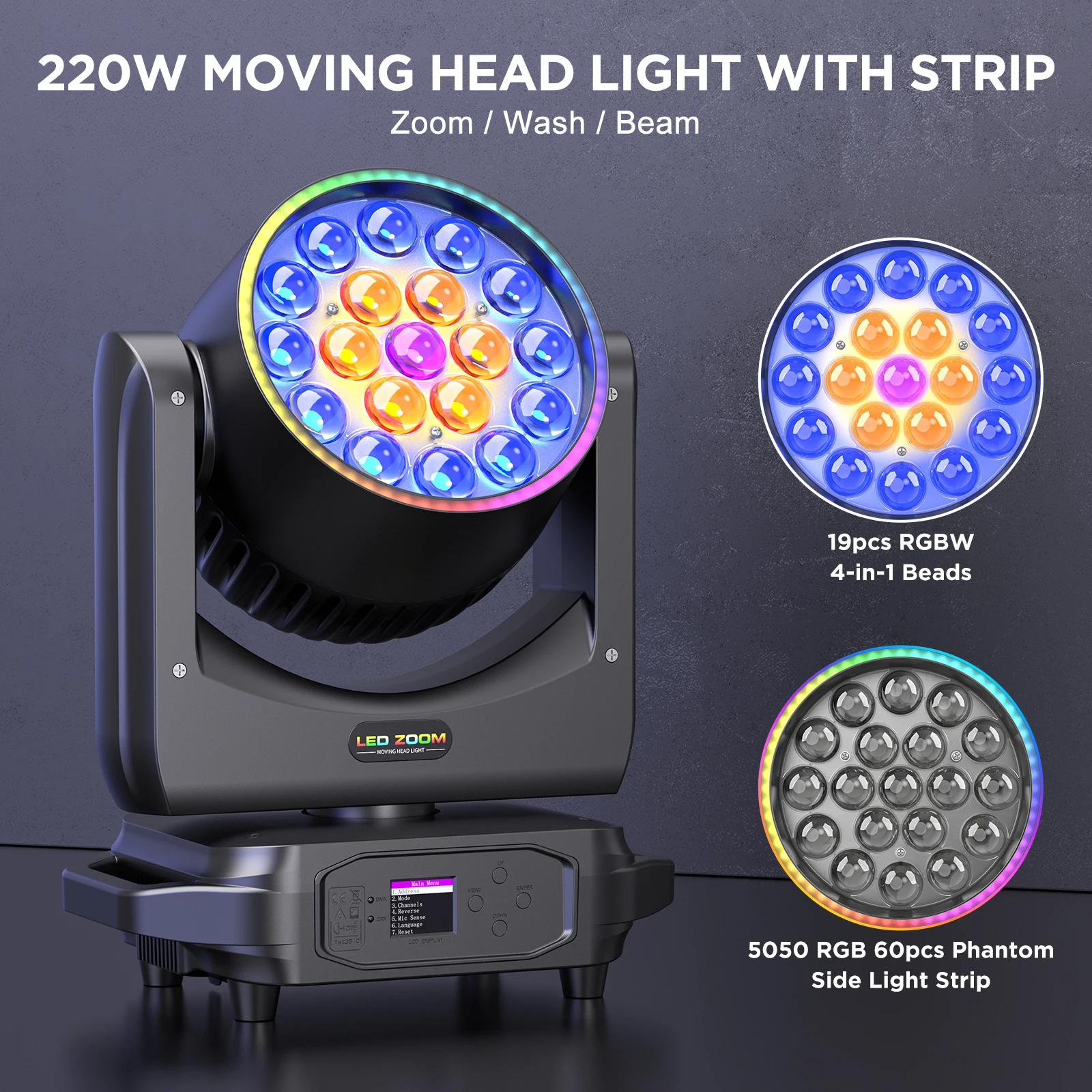 U'King 220W Zoom Wash Moving Head Lights 19X8W LED RGBW Stage Lights DMX512 DJ Light For Dance Hall KTV Disco Bar Wedding Party