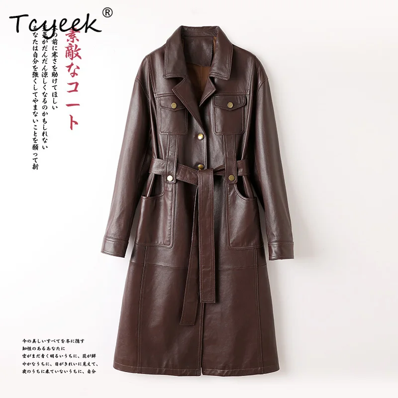 Tcyeek couche supérieure en peau de mouton printemps automne col de costume couleur unie longueur moyenne veste en cuir pour femme Ж Dönishiжаğlulari Куртка