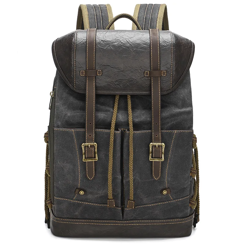 Men's Waxed Canvas Backpack - Waterproof Travel Rucksack, Vintage School Laptop Bag for Work & Outdoor Hiking