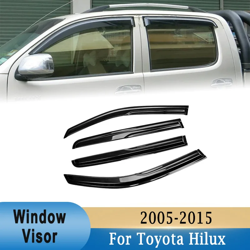 4Pcs Side Window Visors Waterproof Rain Awnings Shelter Weather Deflector for Toyota Hilux 2005-2015 Black Acrylic Weathershield