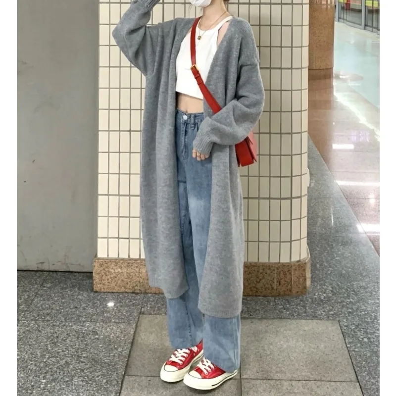 سترة نسائية ناعمة وكسول فضفاضة متماسكة للشتاء عصرية كاجوال دافئة وبسيطة بتصميم عتيق بلون سادة #3