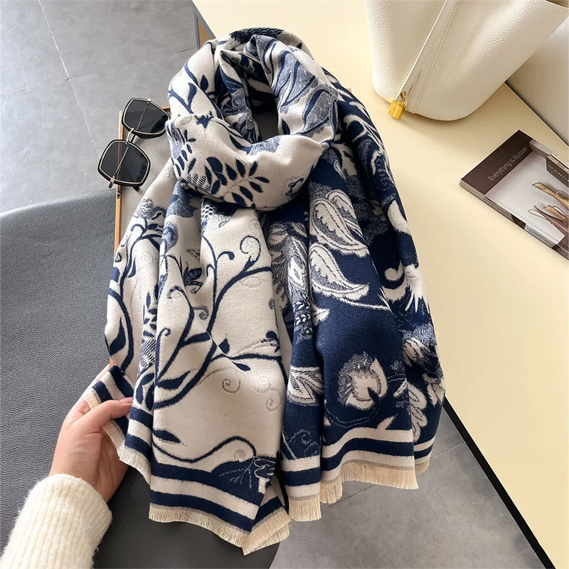 Women Winter Cashmere Scarf 2024 Floral Pashmina Luxury Brand Shawls and Wraps Bufanda Hijab Travel Stoles Echarpe Warm Blanket