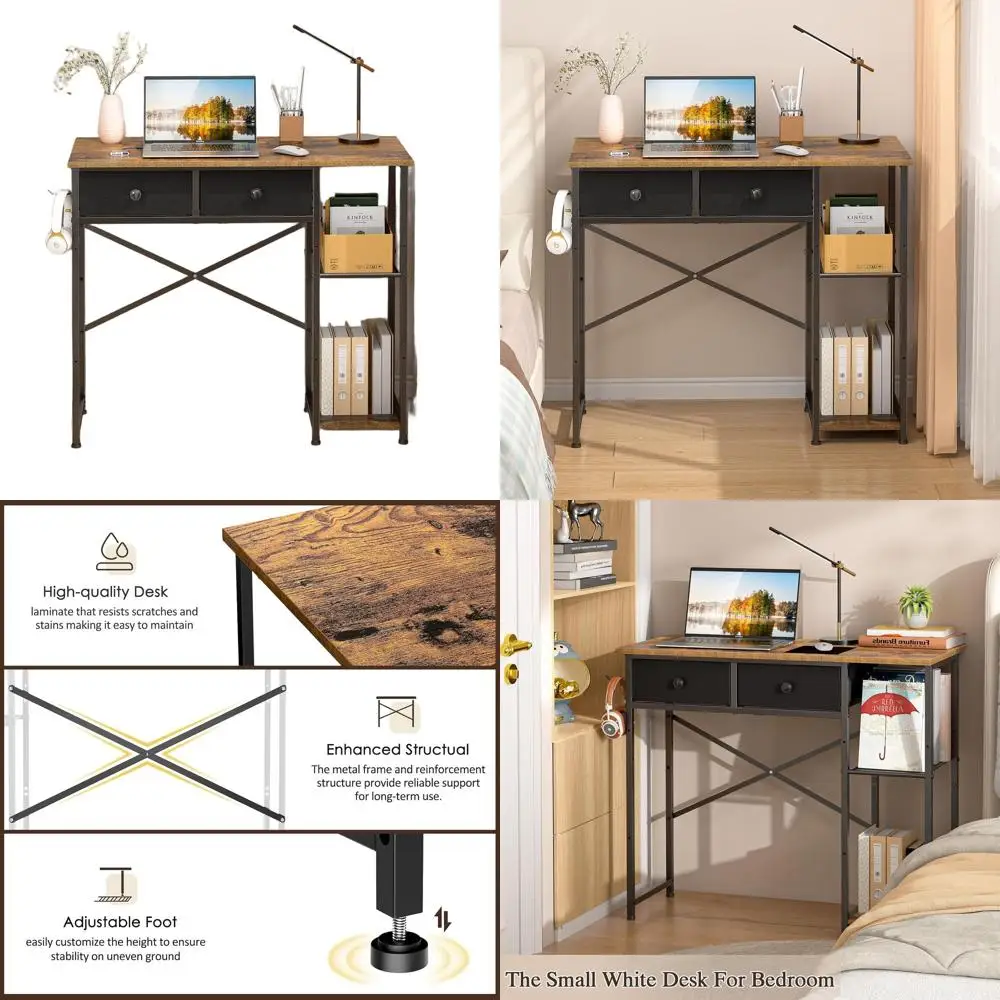 

Compact 36 Desk with Storage, Ideal for Home Office, Bedrooms, Dorms in Rustic Brown