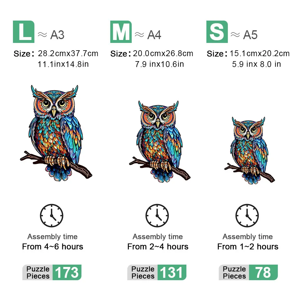 أحجية الصور المقطوعة على شكل بومة ثلاثية الأبعاد ألعاب خشبية للأطفال، صعوبة عالية