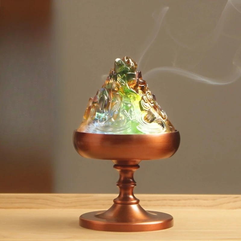 

Colorful glazed Boshan stove pure copper aromatherapy stove household indoor agarwood incense seal plate incense burner tea