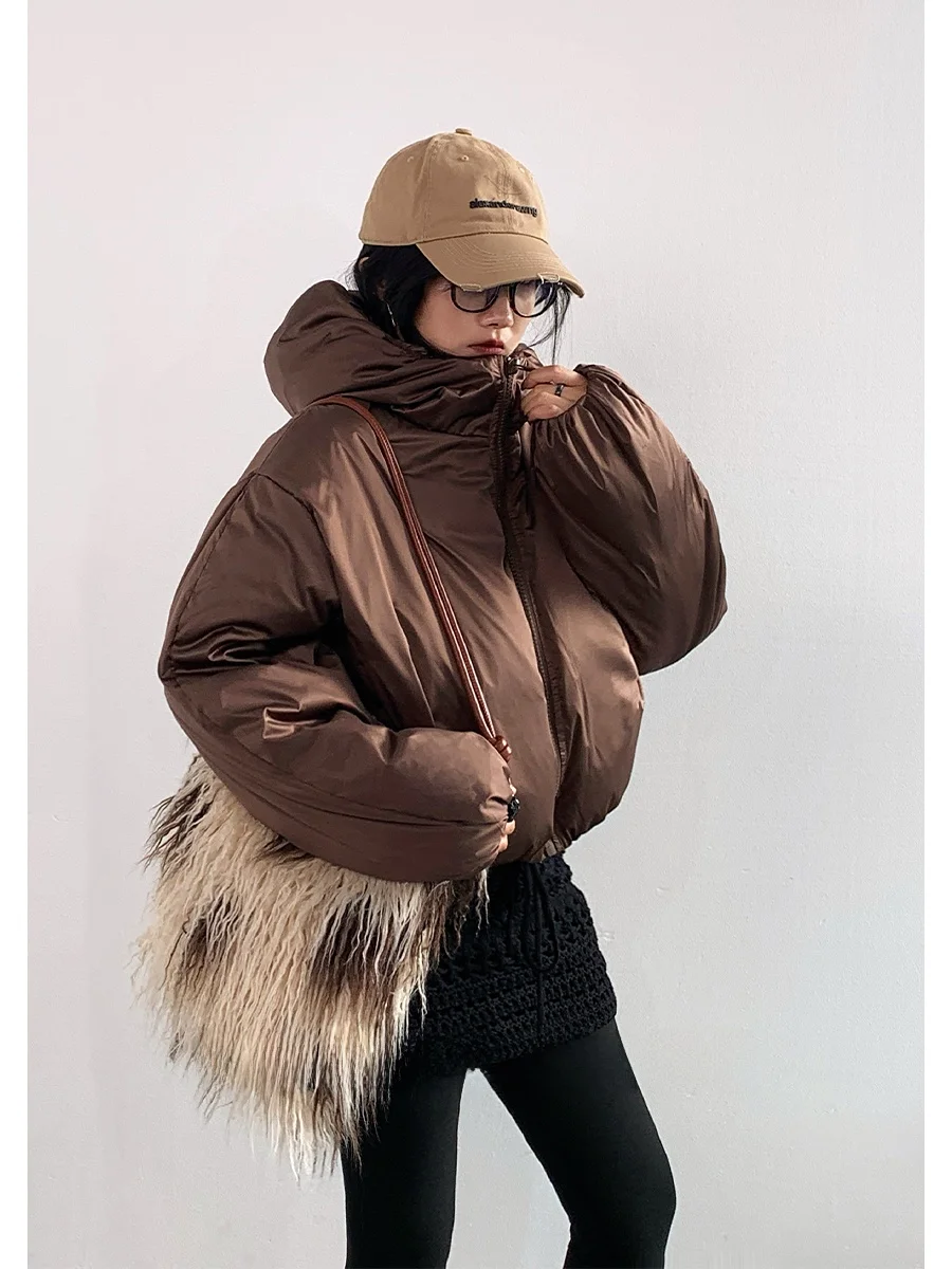 

Kendall Jenner Inspired mat ort White Du down Puffer Jaet Women Winter Thiened Warm Loose Bread Sle Coat