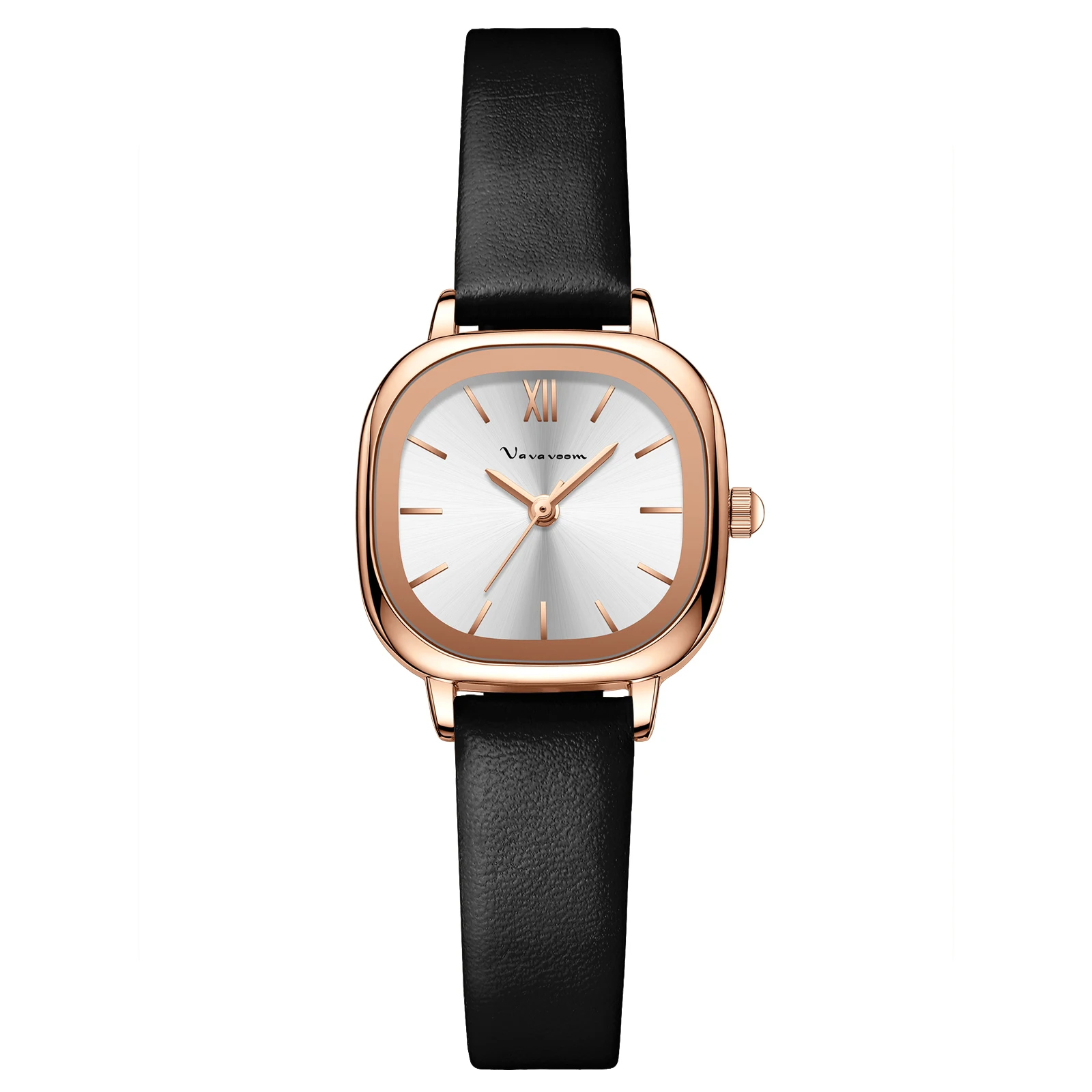VA VA VOOM العلامة التجارية حركة كوارتز المرأة مربع ساعة ذهبية وردية بسيطة حزام من الجلد صغير 26 مللي متر ساعة اليد العمل الأصلية للنساء