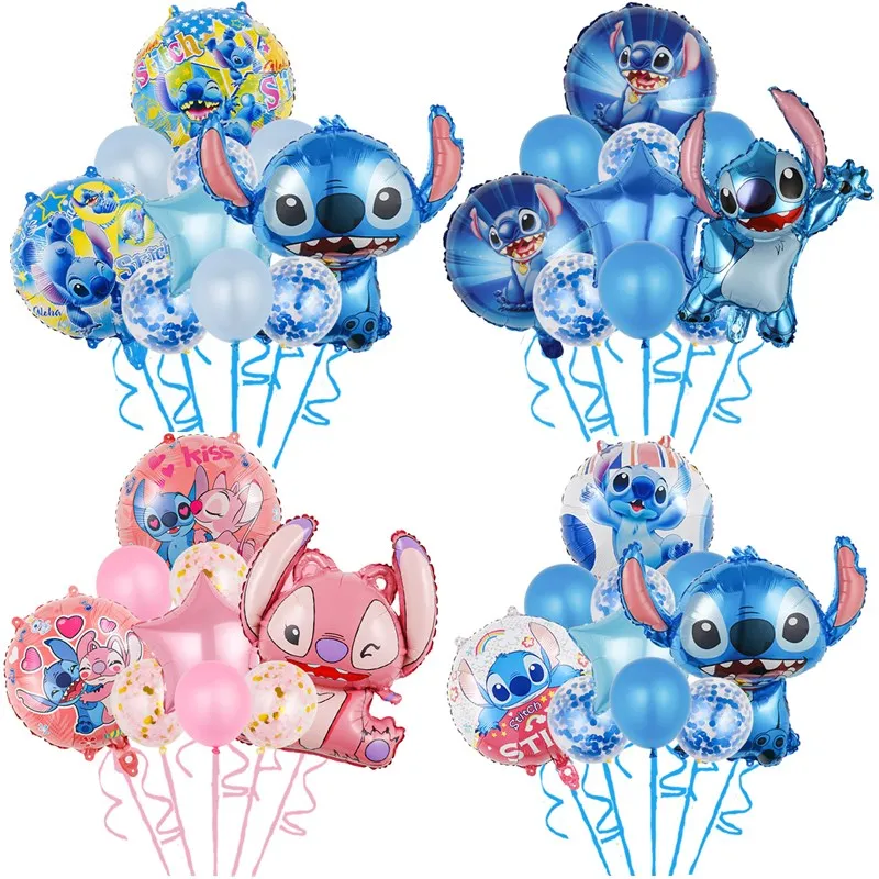 10PCS Cartoon Interstellar Baby Stitch Balloon Set Children's Birthday Party Latex Sequin Balloon Decoration Supply Kids Toys