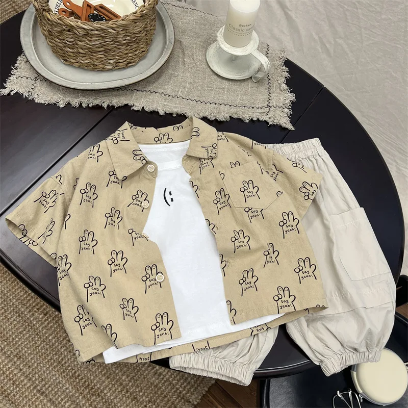 

Children Clothing Kids Casual Shirt Boys Summer Thin Short Sleeve New Fashionable Breathable Cartoon Top Baby Casual Cardigan