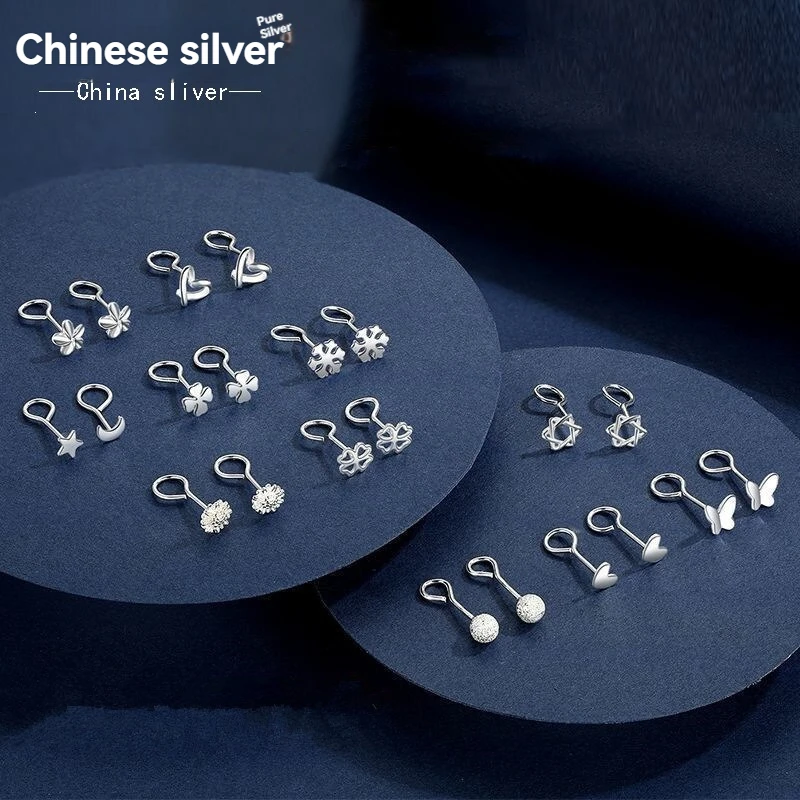 

Original design for women's S999 silver ear studs, K-J fashion, hypoallergenic, non removable ear protection jewelry wholesale