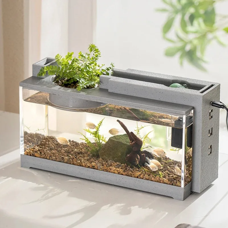 Mini Fish Tank Imitation Stone Creative Multifunctional Micro Landscape Fish Tank with USB Silent Filter Desk Home Ornaments