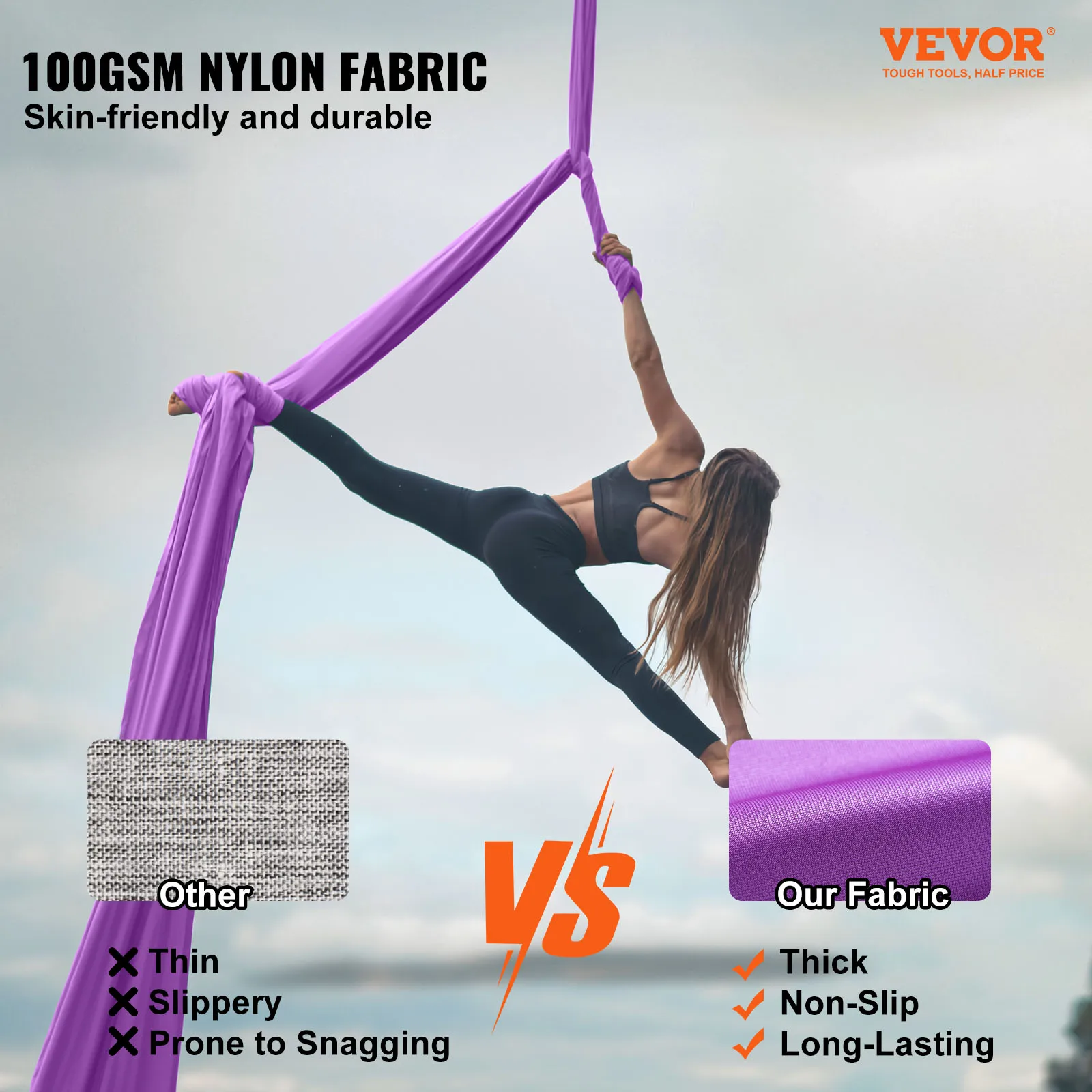 VEVOR 8.7/11 Yards Aerial Yoga Hammock & Swing Yoga Starter Kit Aerial Silk Fabric Yoga Strap Accessory for All Levels Fitness