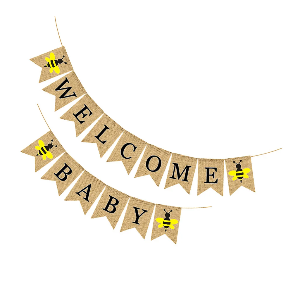 1Set Birthday Celebration Banner Cartoon Swallowtail Linen Hanging Ornament Easy Assemble Birthday Banner