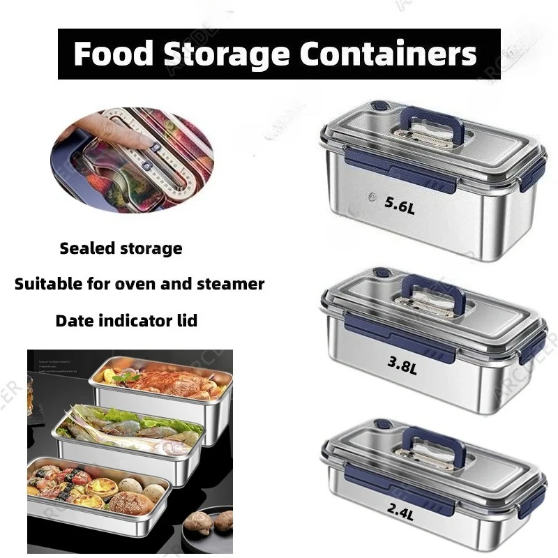 

2.4/3.8/5.6L Kitchen Food Organizers with Lids 304 Stainless Steel Storage Box Large Capacity Leakproof Kitchens Accessories