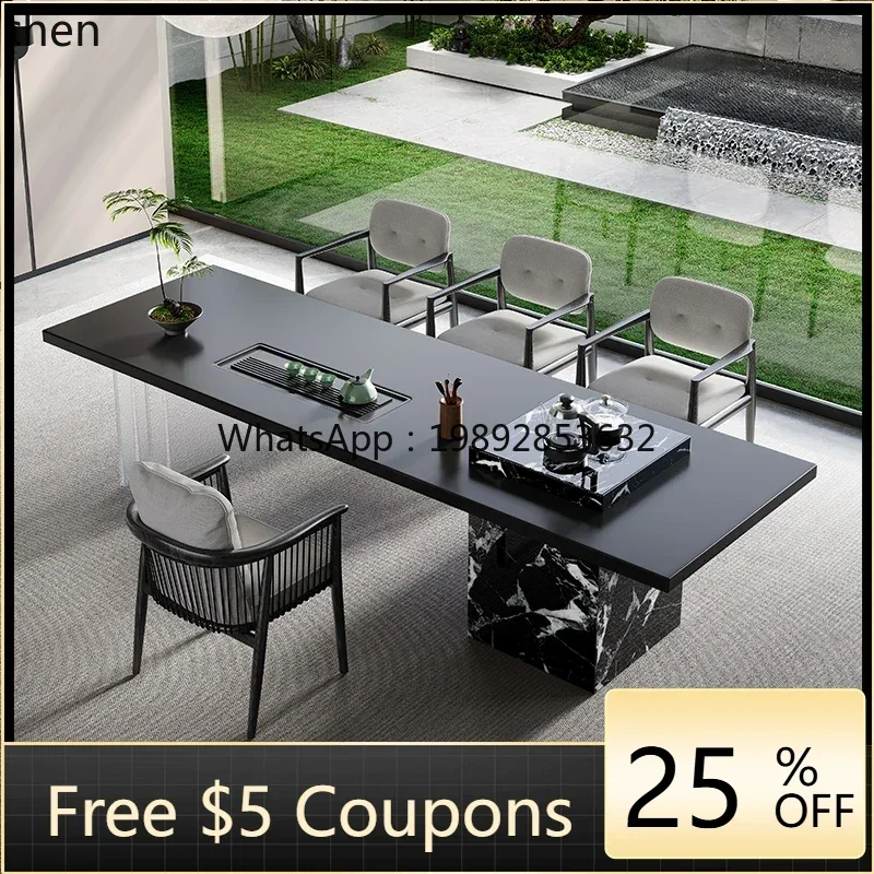 

9minimalist rock slab tea table and chair combination villa living room creative art tea table light luxury modern simplicity