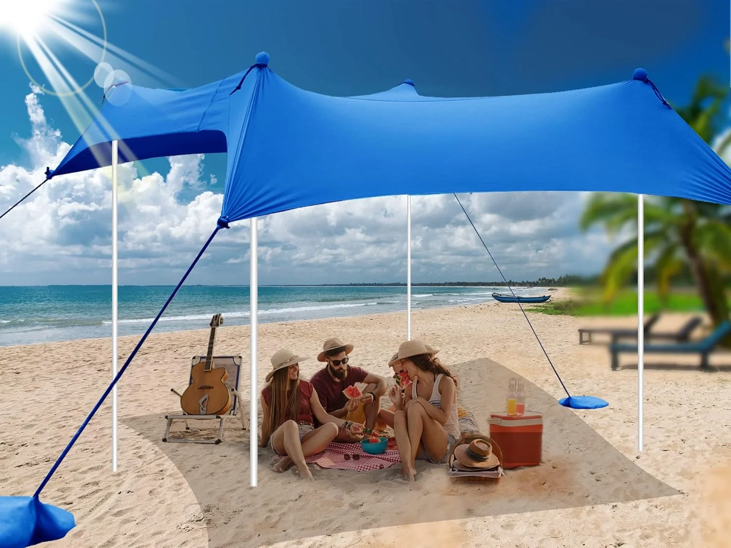 

Family Beach Tent Canopy Sun Shade Portable 10×10FT, Large Wind Resistance Beach Sun Shelter Easy Setup with Packable Carry Bag