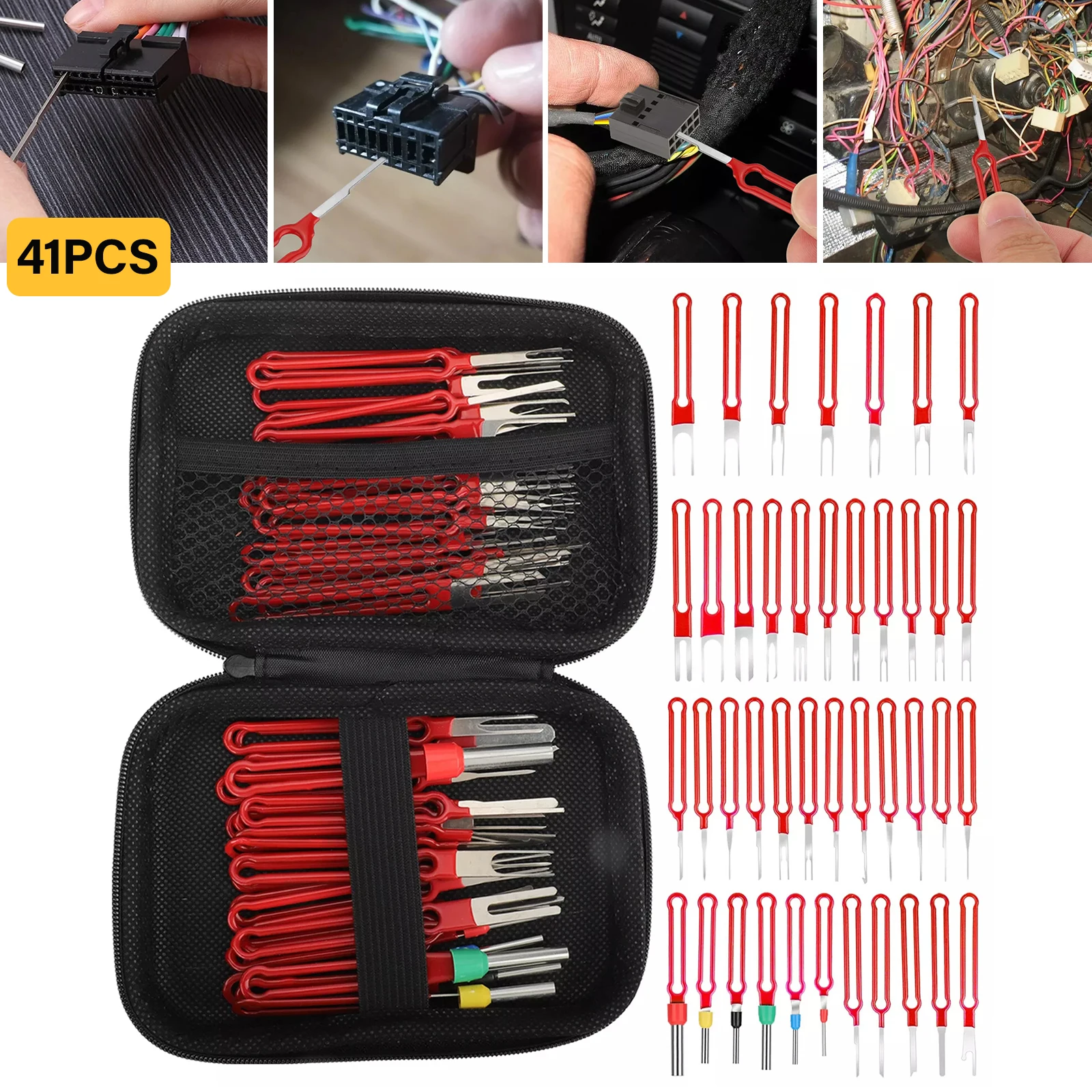 41Pcs Car Terminal Removal Tools Kit Box Wire Plug Connector Extractor Puller Release Pin Extractor Terminal Plug Repair Tools