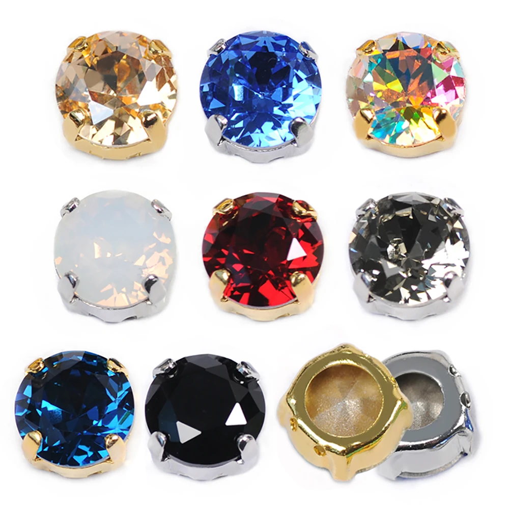 Colorful Round Sew On Fancy Rhinestones Glass Diamond Jewelry Beads DIY Crafts Accessories Crystal Stones For Garment Dress