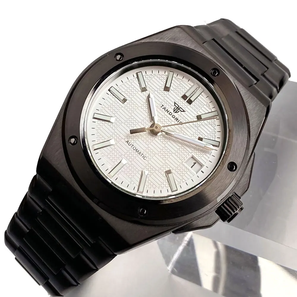 Tandorio 40mm Black PVD Engineer Style Sapphire Glass 10ATM Automatic Miyota8215/Asia2824 Movement Retro Men Watch Green Lume