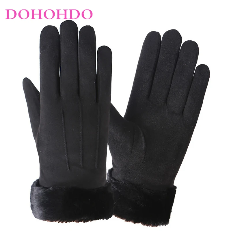 Guanti invernali da donna in pelle scamosciata e touch screen caldo e freddo imbottito in velluto Guanti neri Guanti da moto carini antiscivolo per equitazione all'aperto