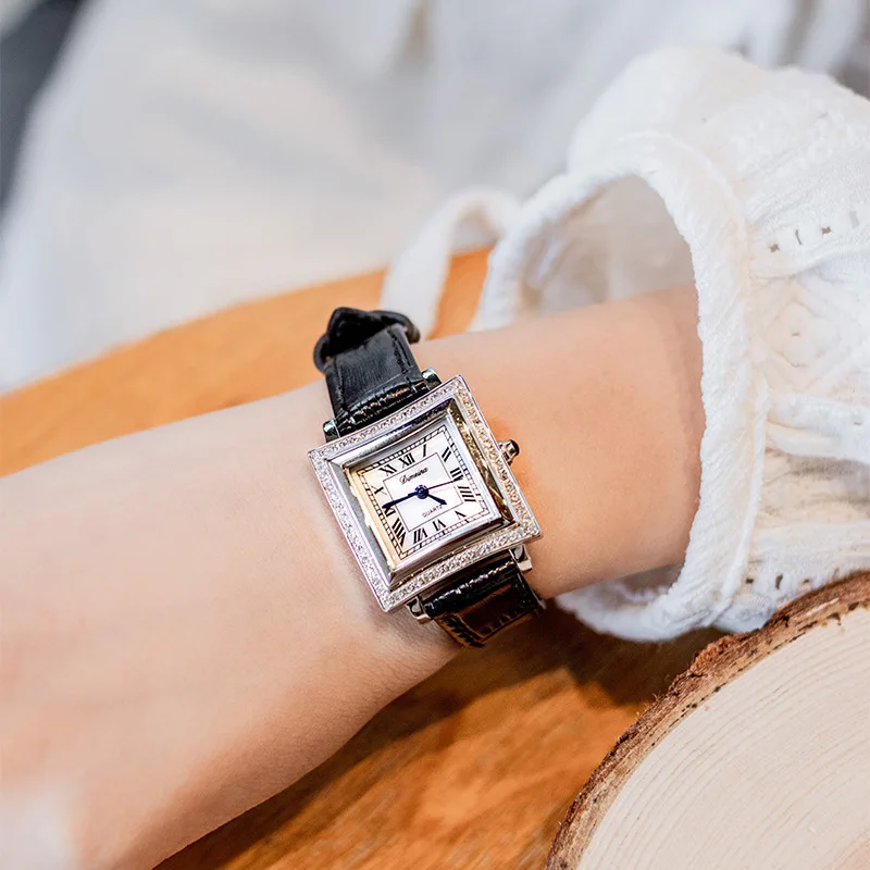 Лучший бренд, роскошные оригинальные женские часы с бриллиантовым безелем, классические римские наручные часы с синими стрелками и подарочной коробкой для часов