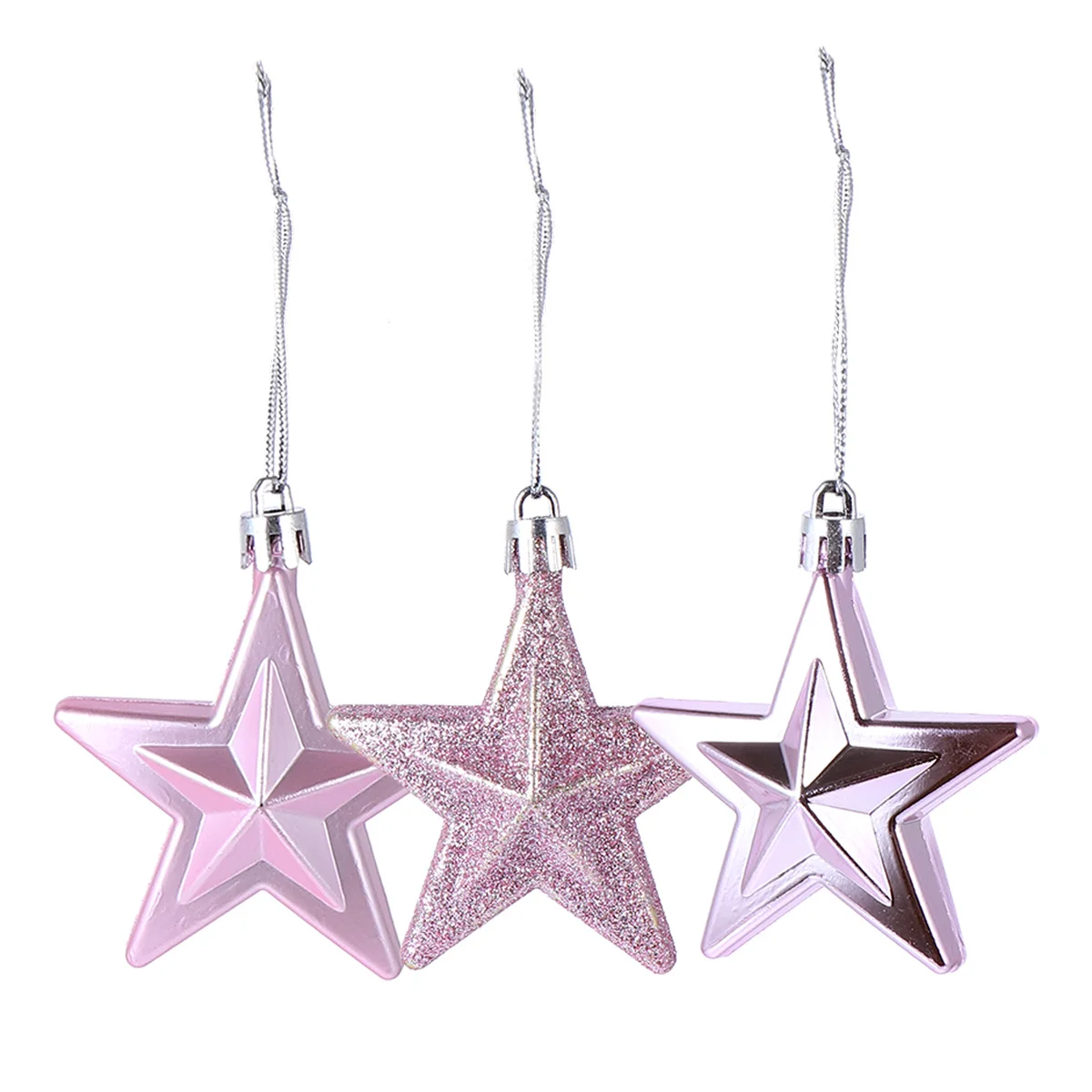 

18Pcs Plastic Star Christmas Ornament Hanging Tree Decor Five Pointed Design for Holiday Party Home Room Decoration