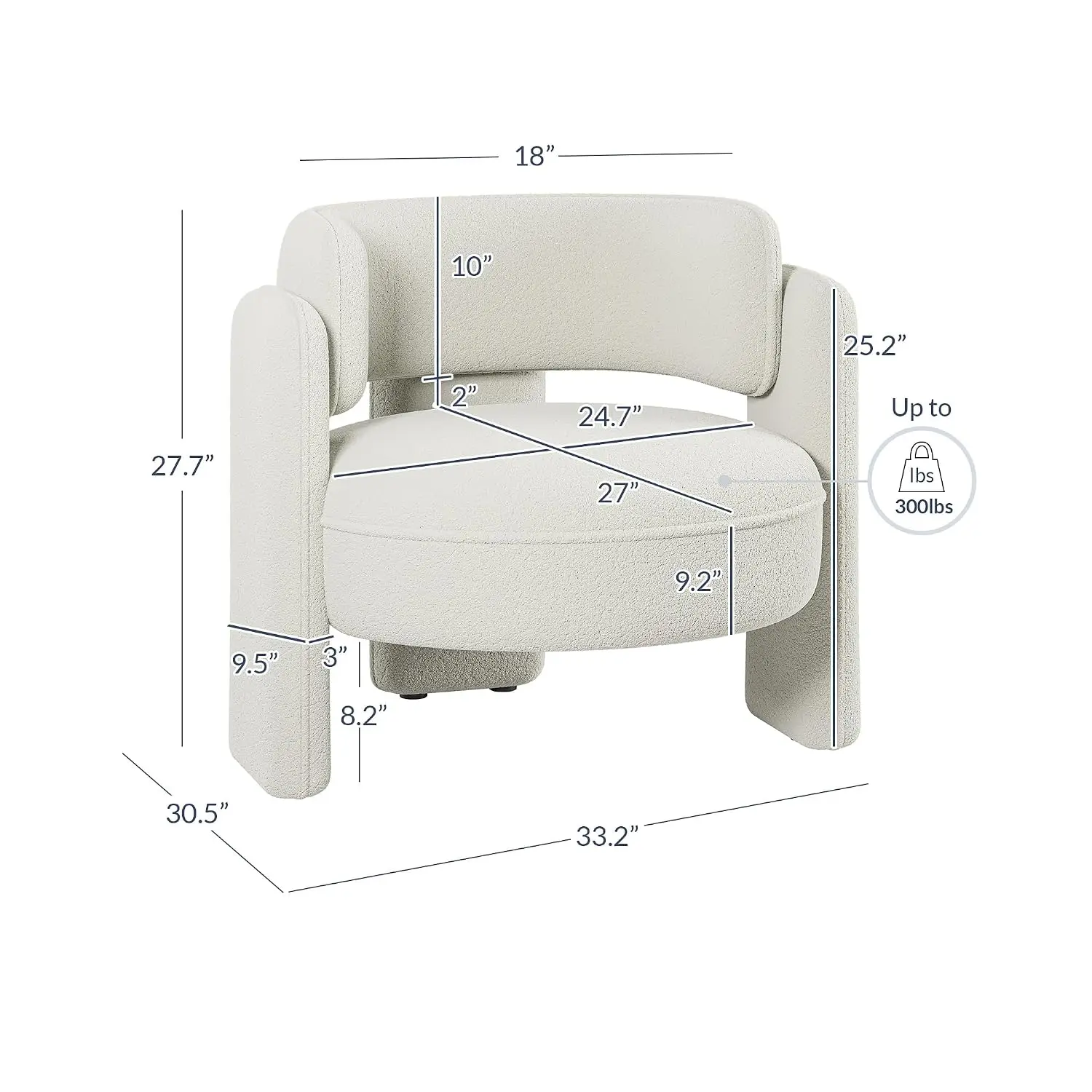 Sherpa Boucle Barrel Accent Chair Set of 2, Modern Round Upholstered Armchair for Living Room & Bedroom, White, Customized