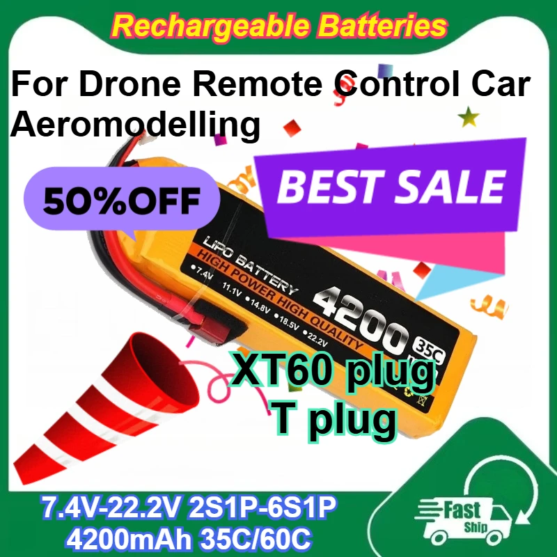 

7.4V-22.2V 2S1P-6S1P 4200mAh 35C/60C Lipo Battery for Aeromodelling Drone Remote Control Car Rechargeable Batteries