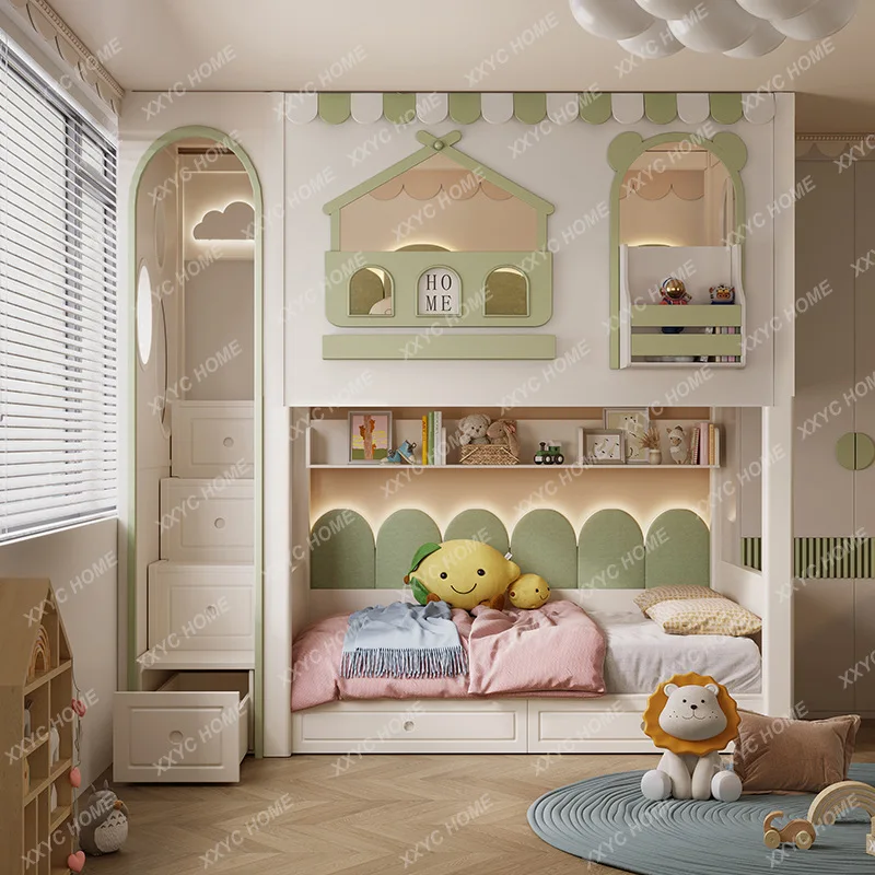 MY Children's high guardrail has the same width as the upper and lower bunk beds, two-story small apartment for adults, upper