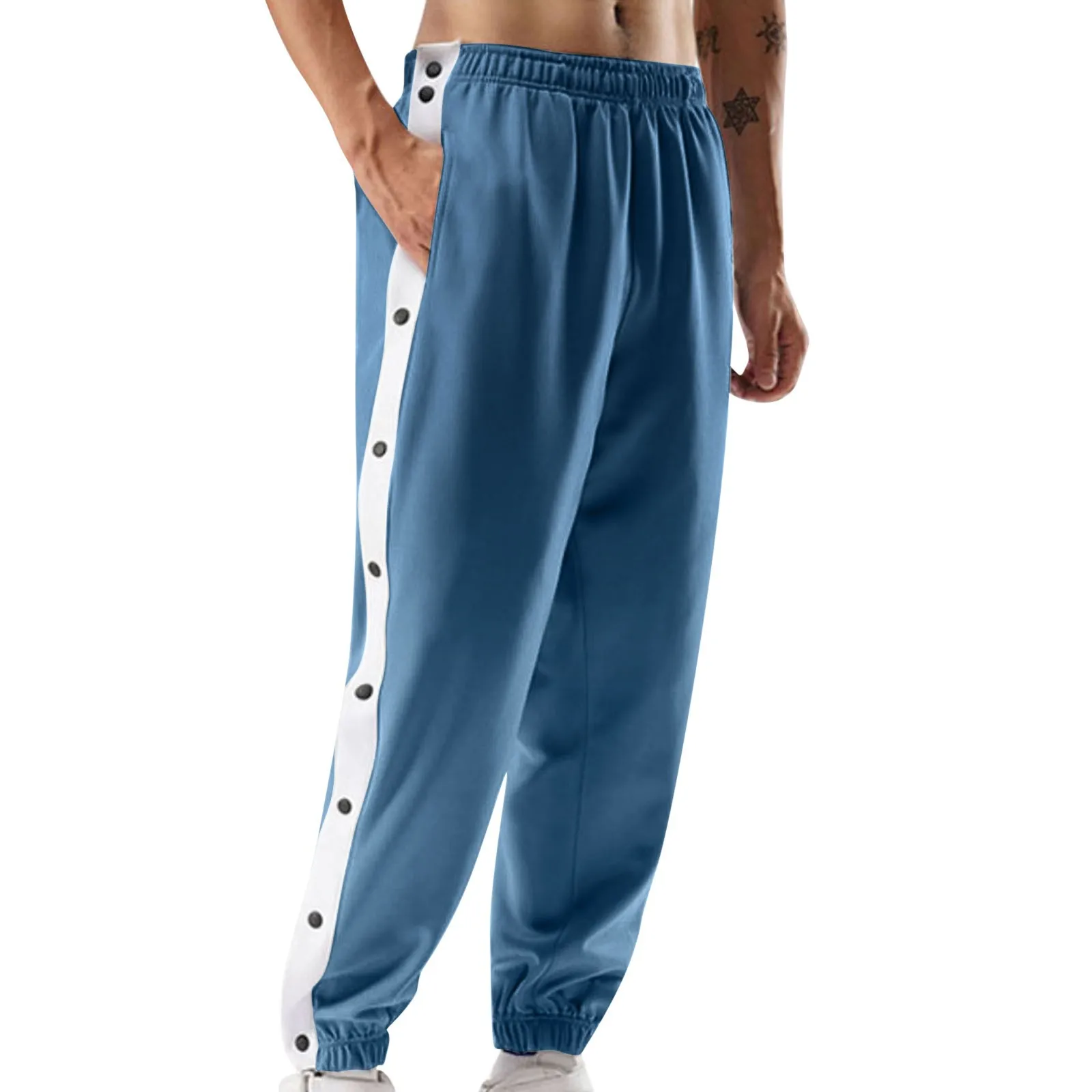 FJoggers de sport décontractés pour hommes, pantalons déchirés, pantalons de basket-ball At Fit, survêtements de jogging à fente haute, bouton pression